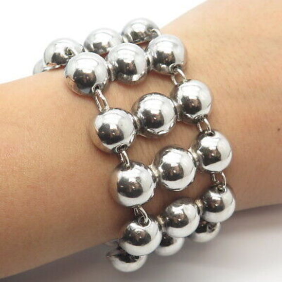 925 Sterling Silver Vintage Ball Link Bracelet 7